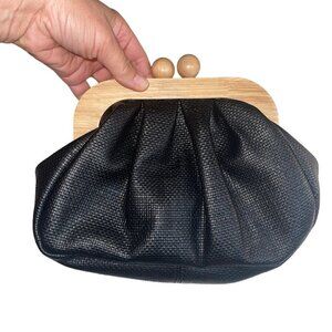 Moda Luxe Womens Clutch Crossbody Bag Black Textured Leather Convertible Wood